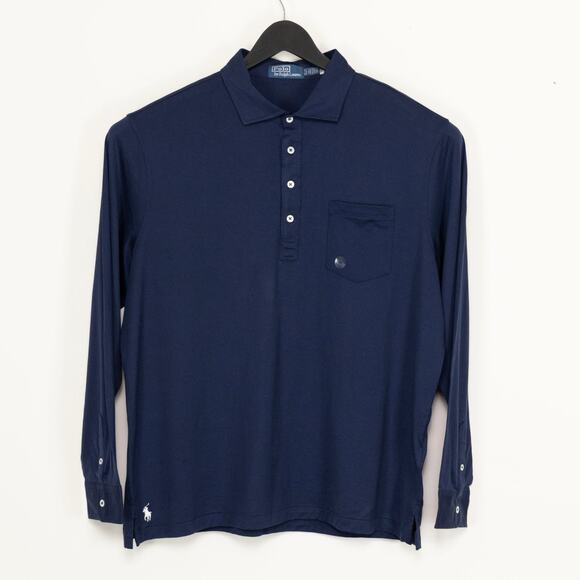 Polo Ralph Lauren Men Lisle Long Sleeve Polo Shirt Navy Size XL